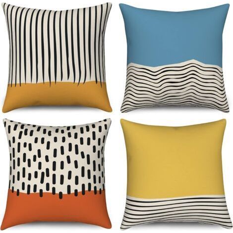 Boho Cushion Cover Set 45x45 Set of , Mid Century Abstract Modern Geometric Decorative Cushion Covers Blue Yellow Burnt Orange Linen Cushion Cover for Sofa Bed Garden Home (1/5)