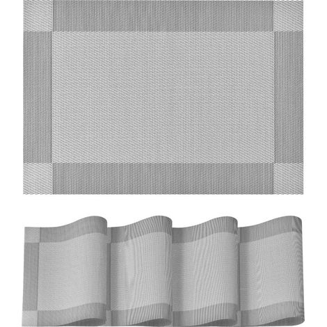 Ensemble de 4 sets de table en PVC argent gris, 30x45cm, sets de table lavables, résistants aux taches et à la chaleur, sets de table pour la maison, la cuisine, décoration (1/5)