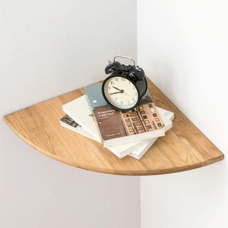 Étagère d’Angle Flottante en chêne Rustique avec extrémité Arrondie pour Haut-parleurs, Livres, décorations Étagère d’Angle en Bois, chêne, 35cm Rayon (Chêne Naturel, 35CM) (1/5)