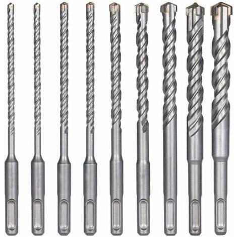 Punte per trapano per calcestruzzo, 9 pezzi (5 mm x 16 x 160 mm), per trapani a percussione, calcestruzzo, mattoni, pietra, metallo