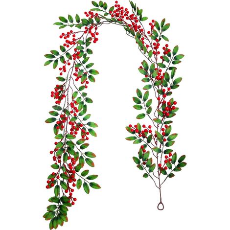 Guirlande De Baies Rouges - Couronne En Rotin Artificielle Pour Porte D'Entrée - Décoration De Noël Et Nouvel An - 195 Cm - 1 Pièce (1/5)