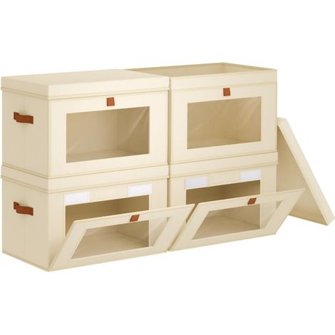 Lot de 4 Boîtes de Rangement, Couvercles, Ouverture Frontale, Fenêtre Transparente, Empilables (1/5)