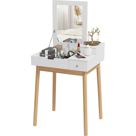 Moderner HOMCOM Schminktisch mit Klappspiegel, 2 Schubladen, weiß, 60 x 50 x 85,5 cm