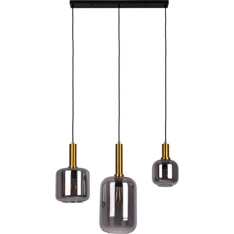 Suspension 3 Lumières en Métal Noir et Verre Fumé E14 pour Salon et Salle à Manger 82 cm - PANGIVO (1/5)
