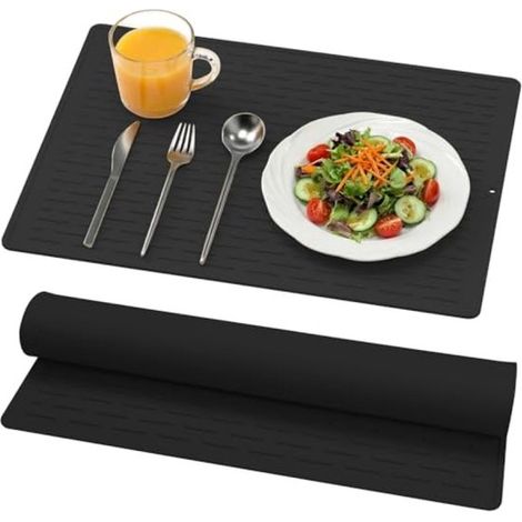 Silikon-Abtropfmatte mit integrierten Rillen, 30 x 40 cm, rutschfest, hitzebeständig, spülmaschinenfest – Schwarz (1/5)