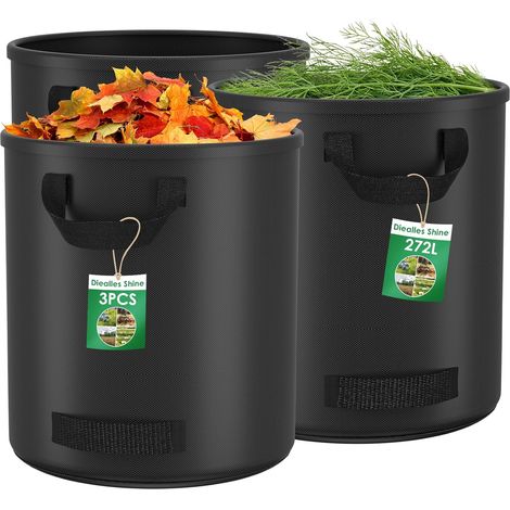3x 272L Sac Dechets Verts de Jardin, Sac Jardinage Dechets avec 4 Poignées, Autonome, Imperméable, Durable Résistant à la Corrosion, Noir (1/5)