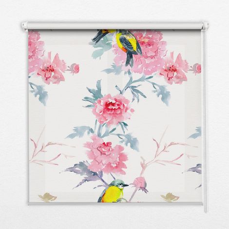 Tenda a Rullo Interna per Finestra - Tenda Filtrante Luce - Tenda Privacy - Tenda Decorativa Rettangolare - Rullo per Interni - (90 cm x 180 cm) - Uccelli sui fiori (1/5)