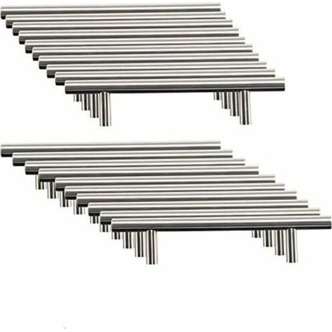 20 x Acier Inoxydable Poignee de Meuble Cuisine Espacement des Trous de 96 mm, Acier Brossé Poignée en T pour Porte d'armoire-LIAIKI (1/5)