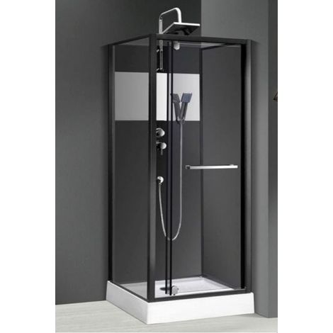 Sanitaire – Cabine de douche carrée PRADO 2.0 90x90 cm – Porte pivotante en verre fumé – Receveur acrylique renforcé blanc – Montage sans silicone
