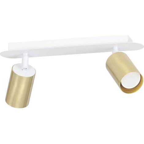 Plafoniera Spot Faretti Regolabili 2 Luci Zen A Cilindro In Acciaio Bianco E Oro (1/3)
