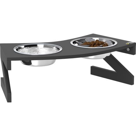 Gamelle chien surélevée avec support gamelle pour chien avec 2 bols en acier inoxydable de 1L 52.5 x 30 x 16.5 cm noir (1/5)