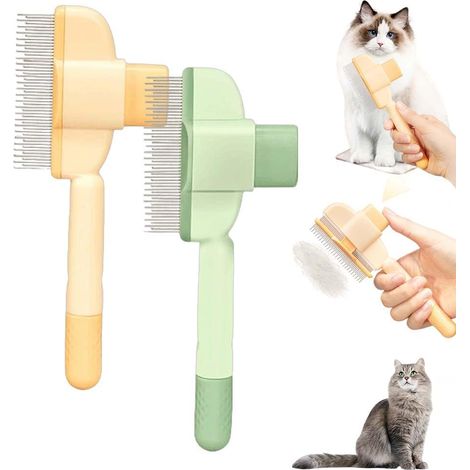 Brosse Autonettoyante Innovante pour Chats et Chiens 2025 - Brosse de Toilettage à Dents Longues et Courtes en Métal, Élimine les Poils Morts - Bouton de Libération en 1 Clic (Vert) (1/5)