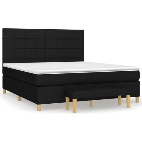 Lit double  Lit adulte  Sommier à lattes de lit avec matelas Noir 160x200 cm Tissu (1/5)