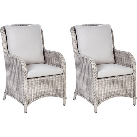 Conjunto de 2 sillas de comedor de ratán sintético con cojines beige Cascais (1/5)
