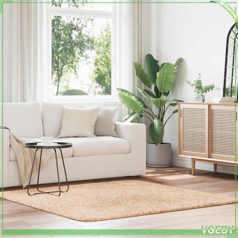 Tapis shaggy - FAFEISY - NAVARRA - Beige - 160x160 cm - Polyester antidérapant (1/5)