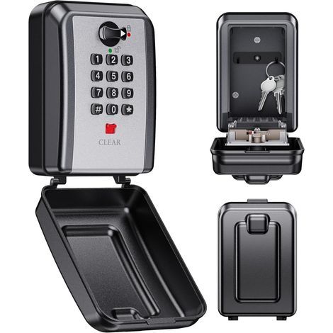 Boite a Clés Murale, Boite a Clefs Securisee Exterieur à 12 Chiffres avec Code Réinitialisable, Grande Capacité Boite à Clé Résistante aux Intempéries, Coffre Fort a Clef pour Maison Garage (1/5)