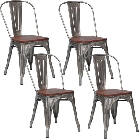 4er-Pack stapelbare Industriestühle aus Stahl und Holz, 45 x 45 x 85 cm, Thinia Home