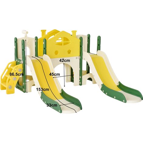 Aire de jeux avec toboggan pour enfants, design multifonction, utilisation intérieure et extérieure, Glissière Double (1/2)