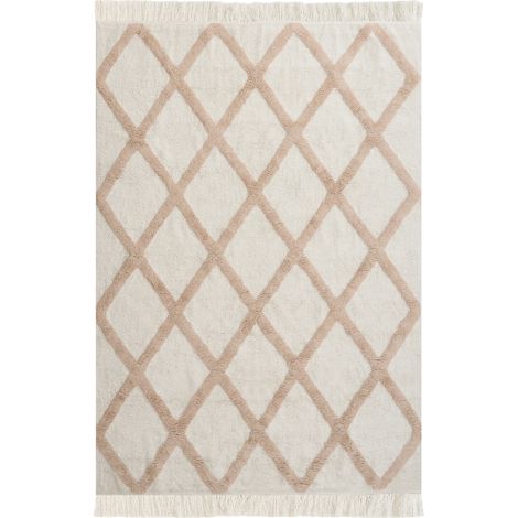 Alfombra de algodón 140 x 200 cm habitación infantil sala de estar beige Punsari (1/5)