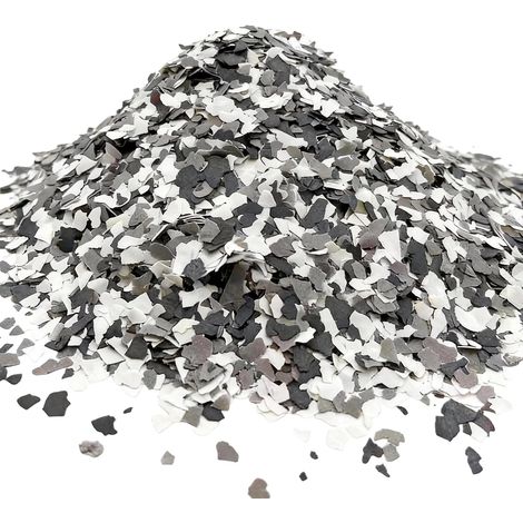 Revêtement de sol décoratif en flocons de peinture époxy 500 g, flocons de peinture époxy, pour revêtements de sol en béton, peinture murale, garage, salon, projets de bricolage (blanc, noir, gris) (1/5)