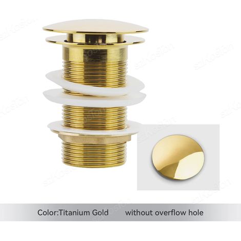 (Titanium Gold)Gold Pop Up Drain Button Bathroom Sink Plug Drainer Siphon Waste Stopper Wash Basin Faucet Accessory Washbasin Pipe Black (1/4)
