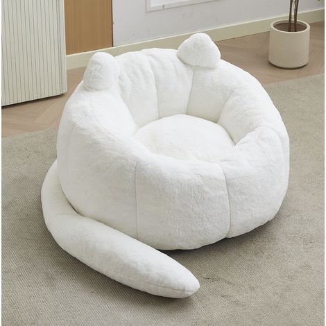 CHICFURN Sillón puf gato 112x112x77 cm de terciopelo blanco sin montaje para interior (1/5)