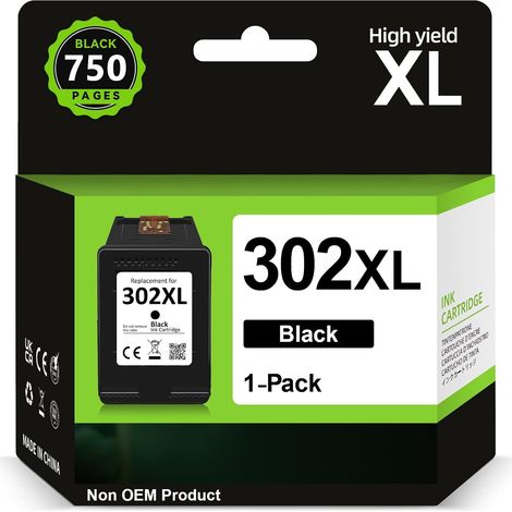 Cartouche 302 XL Noir, Remplacement pour e Cartouche Encre HP 302 Noir, Cartouche Imprimante 302 XL pour OfficeJet 3831 5232 4650 4658 5230 DeskJet 3630 3636 3639 Envy 4524 4527 (1/5)