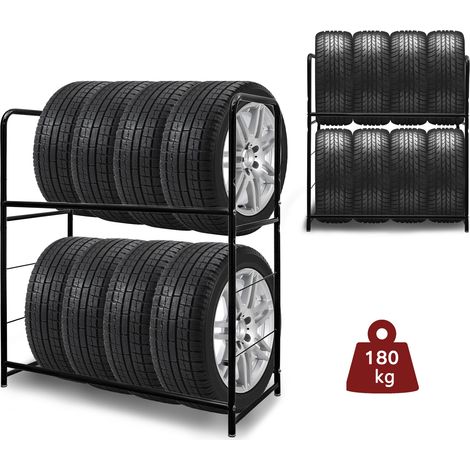 TolleTour Scaffale portagomme in ferro con copertura, capacità 8 pneumatici, portata max 180 kg, 3 livelli di altezza, larghezza fino a 240 mm (1/5)