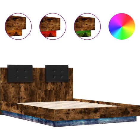 Maison Exclusive - Estructura cama con cabecero luces LED roble a