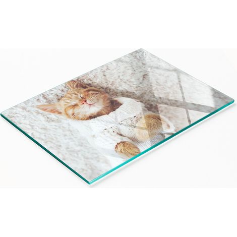 Tablero de vidrio templado con dise帽o decorativo de su茅ter de gatito, 80x52 cm.