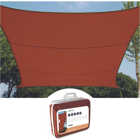 Perel Sonnensegel 5 x 5 m, quadratisch für Garten und Terrasse, wasserabweisendes Polyester 160 g/m2, UV-Schutz 90%, atmungsaktives Sonnensegel mit Edelstahl O-Ringen, terrakotta (1/5)