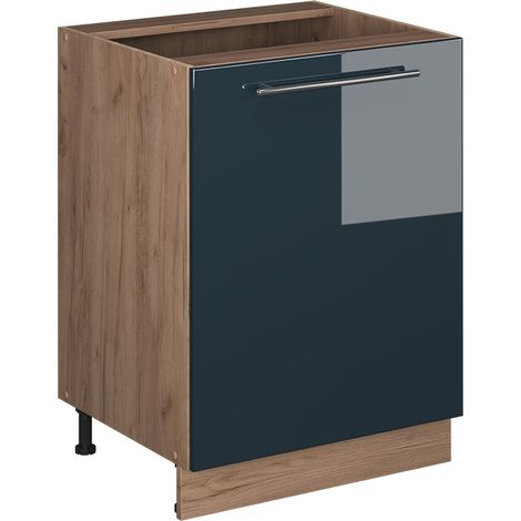 Mobiletto base cucina Fame-Line, Blu scuro lucido/Rovere dorato, 60 cm 1 anta senza piano di lavoro, Vicco (1/5)