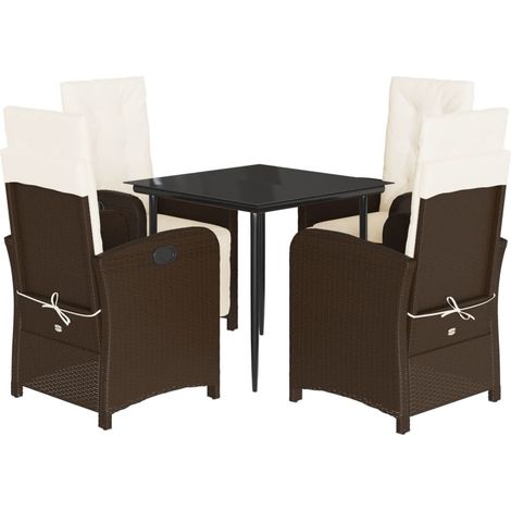 Set comedor de jardín 5 piezas y cojines ratán sintético marrón vidaXL (1/5)