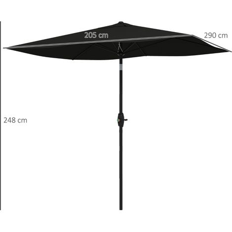 Parasol rectangulaire 2x3m noir, inclinable manivelle polyester 180g/m² imperméable (1/5)