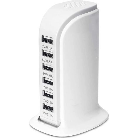 Station de Charge USB, hub Chargeur USB de 30W à 6 Ports, Chargeur USB multiport avec Smart Detect, Compatible avec iPhone, Galaxy, Tablette iPad et Autres appareils de Charge USB (1/5)