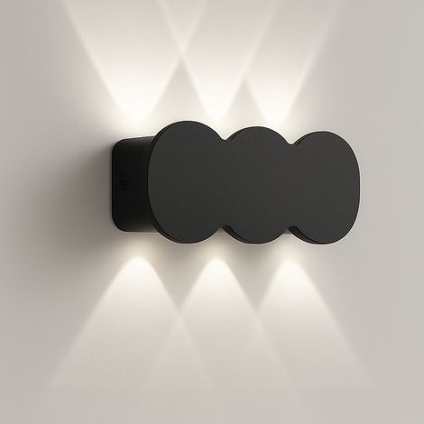 Applique da Muro con 6 Led Lampada a Parete Nera con Luce Bianco Freddo 15x8x3cm (1/5)