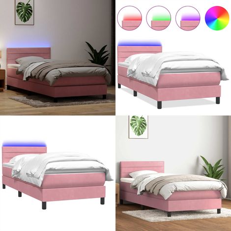 vidaXL Sommier Ă lattes de lit avec matelas rose 80x220 cm velours (1/5)