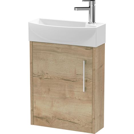 Winshill Contemporary 1 Door Left-Hand Wall Hung Cloakroom Vanity Unit with Basin, Light Oak, 440mm