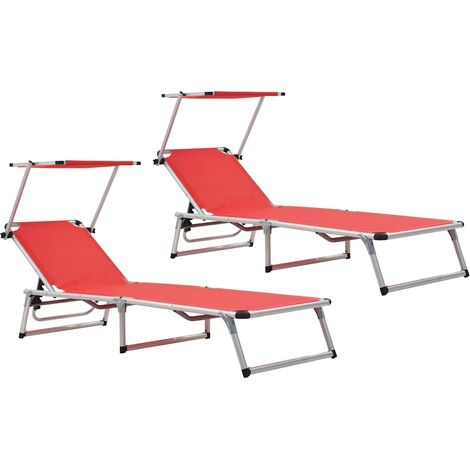 vidaXL Chaises longues pliables et toit lot de 2 Aluminium textilène (1/5)