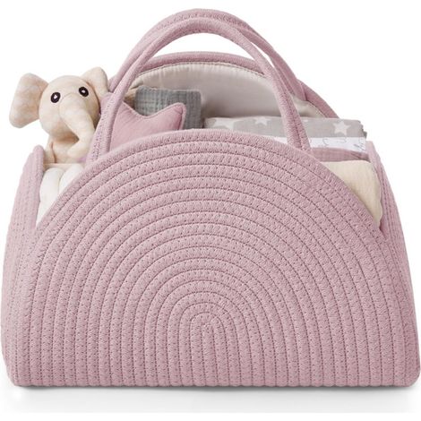 Borsa fasciatoio - Cesto fasciatoio - Scatola fasciatoio intrecciata - Cesto portaoggetti - Scatola portaoggetti - rosa (1/5)