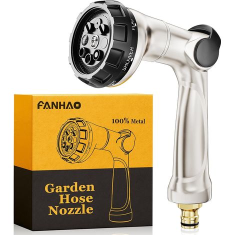 100% Metal Watering Gun with 8 Spray Modes, High Pressure Watering Gun, On/Off Valve to Adjust with Thumb for Lawns, Cars and Animals (1/5)