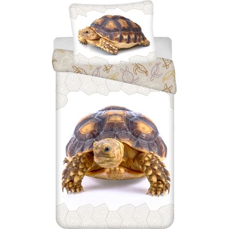 Parure de lit en coton "Tortue" - Beige/Marron - 140 x 200 cm - Livraison gratuite (1/5)