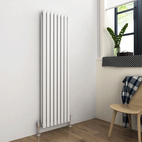 ELEGANT Vertical Radiator 1600 x 472mm Double Panel Designer White Oval Column Heating Rad (1/5)