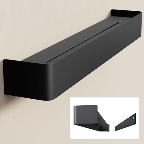 doporro Duschablage ohne Bohren, Badezimmer Organizer mit 6 Haken, stabiles Wandregal Bad zum Kleben, Duschregal 60 cm für Bad, Küche und Flur, Sandschwarz, Reglo-05 (1/5)
