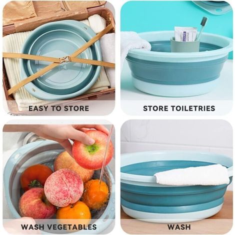 Bol à Vaisselle Pliable et Rétractable, Rond, Moyen, Multifonctionnel pour Laver Légumes, Vaisselle ou Sous-Vêtements – Bleu (1/5)