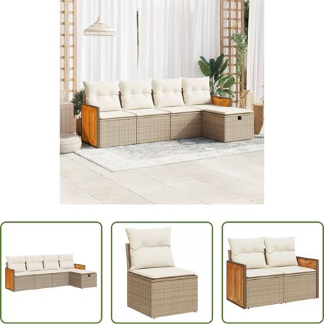 vidaXL Juego de sofás jardín con cojines 5 pzas ratán sintético beige (1/5)