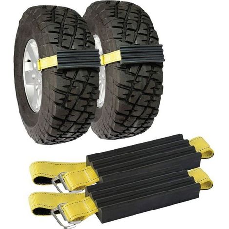 Lot de 2 dispositifs de traction, sangles antidérapantes caoutchouc EPDM, pour voiture SUV VTT neige boue (1/5)