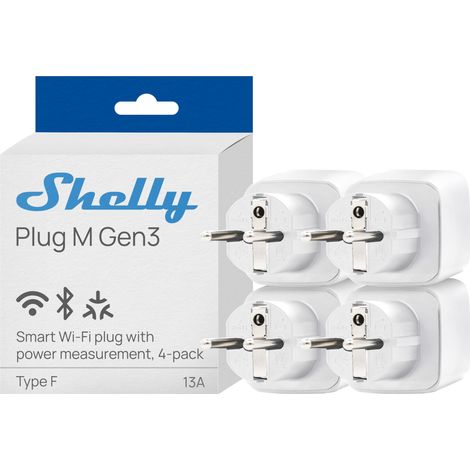 SHELLY PLUG M GEN3 BLANC - PRISE CONNECTÉE MATTER ET WI-FI, 13A (3000W) TYPE F, AVEC MESURE DE CONSOMMATION ÉLECTRIQUE, COMPATIB