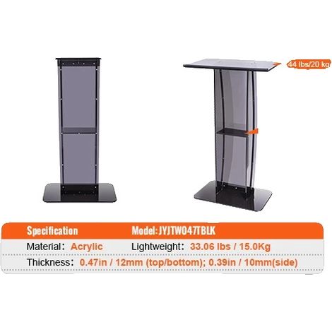 Supporto per podio, design ergonomico, struttura in acrilico trasparente, nero (1/2)