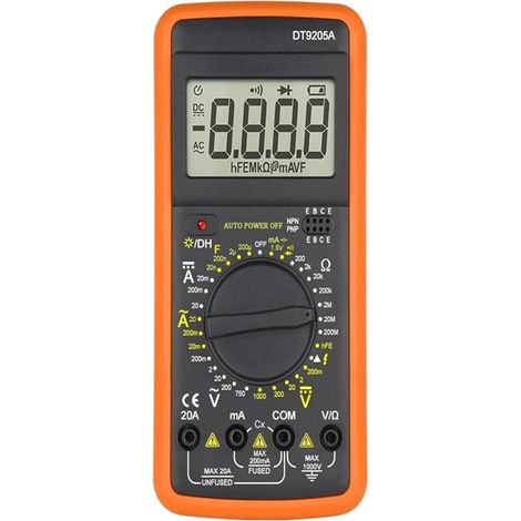 Multimètre numérique DT9205A, testeur de transistors AC/DC, testeur électrique NCV, multimètre analogique professionnel (1/4)
